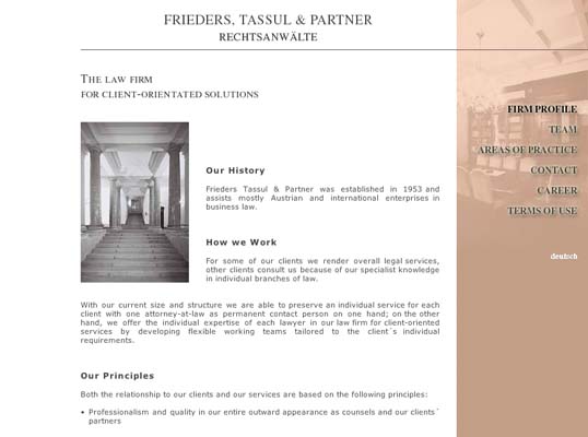 website FRIEDERS, TASSUL & PARTNER - Attorneys at Law designed by ateliers philip kreidl photo graphik design