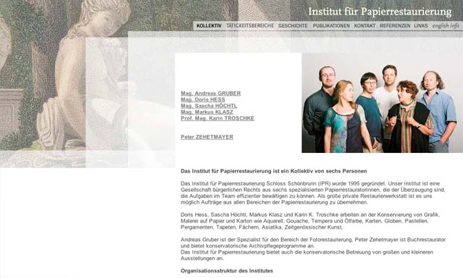 website Insitiut für Papierrestaurierung - paper restorartion cooperation designed by ateliers philipp kreidl photo graphik design
