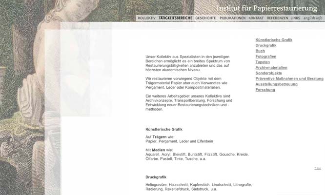 website Insitiut für Papierrestaurierung - paper restorartion cooperation designed by ateliers philipp kreidl photo graphik design